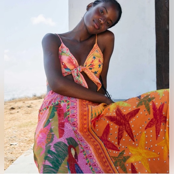 NEW FARM RIO Mixed Scarves Midi Skirt In Multicolor Size Medium - Picture 2 of 16